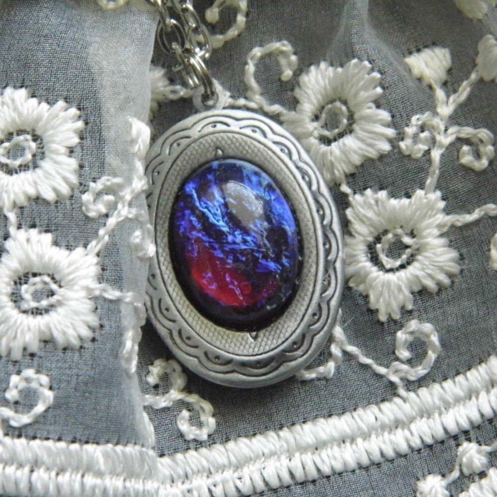Mother’s Day Gift Mom Daughter Fire Opal Petite Locket Silver Dragons Breath